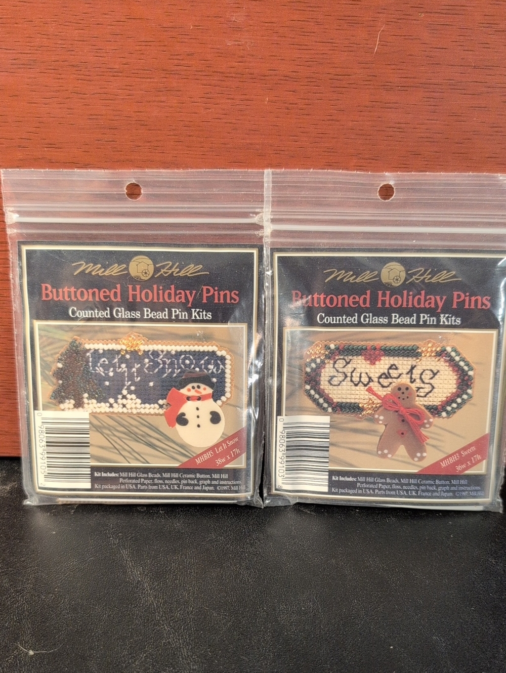 Buttoned Holiday Pins Set Of 2